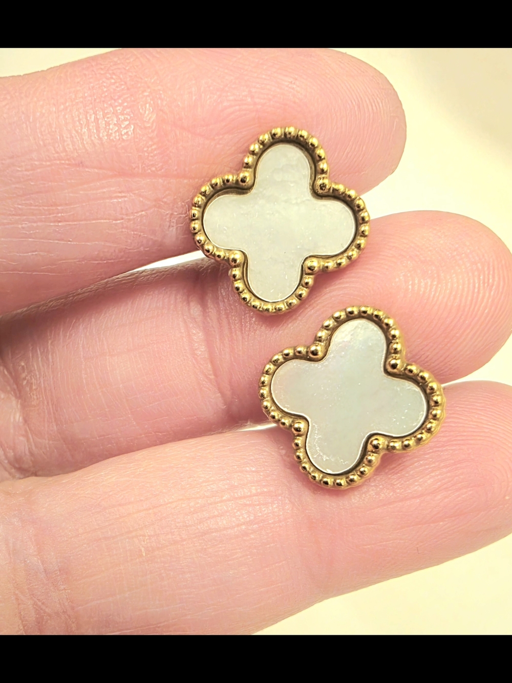 Gold-Tone White Clover Stud Earrings